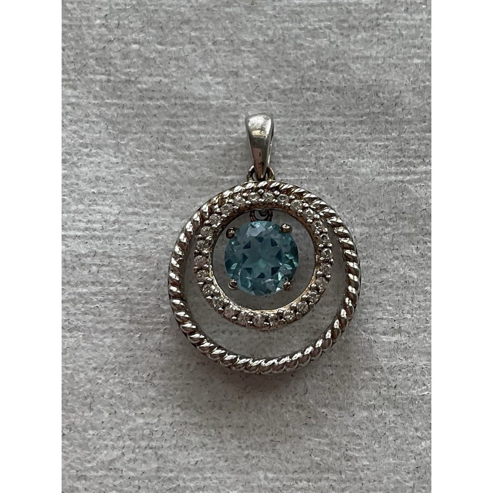 JWBR sterling silver pendant 926 Blue Topaz Gemstone Circle Vintage Estate Jewel